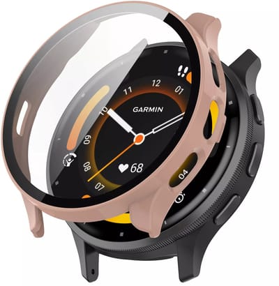 Strap-it Bescherm Hoesje met Glasplaat – Geschikt voor Garmin Venu 3s – Zalm Roze – Case met Screen Protector