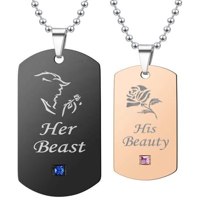 His Beauty & Her Beast Ketting Set voor Hem en Haar - Zwart / Goud kleurig - Romantisch Liefdes Cadeau - Valentijnsdag - Valentijn Cadeautje voor Mannen