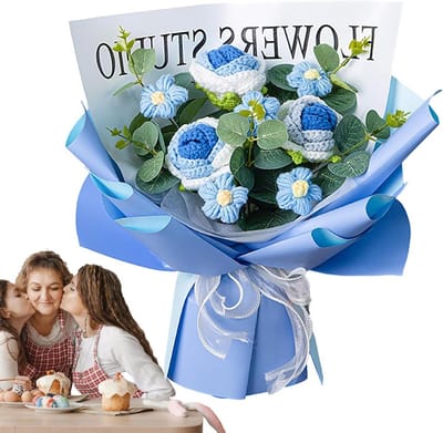 Gebreide Bloemen - Kunstboeket Haakwerk - Huis Decoratie - Handgemaakt Vakmanschap - 30 x 35 cm - Multicolor