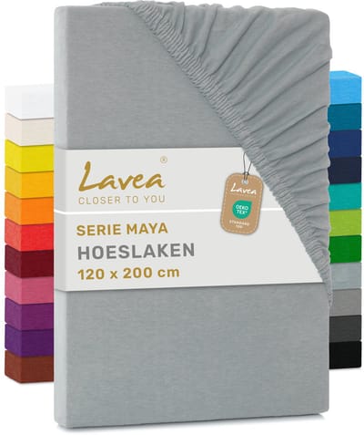 Lavea® Hoeslaken 120x200 cm – 100% Katoen, Zacht en Ademend – Geschikt voor Matrassen tot 20 cm – Jersey met Elastiek Rondom – Zilver