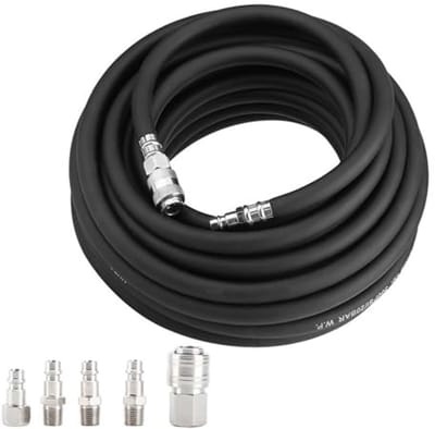 Dailygoods- Persluchtslang Uittrekbaar 15 m - Maximale Barstdruk 900 psi - Veiligheidsslang met Snelkoppeling - Robuuste Rubberconstructie - Flexibel voor Koude Temperaturen - Luchtcompressorslang