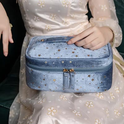 Toilettas, Fluwelen Make Up Tas, Make Up Tasje, Make Up Koffer, Beautycase, Make Up Organizer, Make Up Tas, Reistas, Toilettas Dames, Make Up Organizer, Make Up Etui, Beautycase Koffer, Verjaardag, Moederdag, Valentijnsdag, Cadeautje, BLAUW