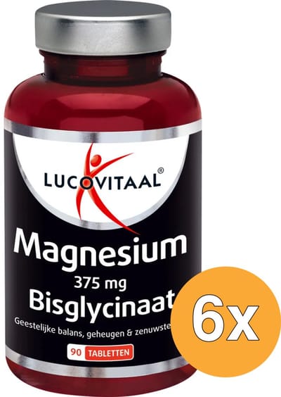 6x Lucovitaal Magnesium 375mg Bisglycinaat (90 tabletten)