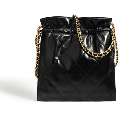 Xiaoxiangfeng Lederen Trekkoord Gelukstas, Emmer Tas, Handtas, Diamantvormige Ketting Lederen Handtas, Geplooide Schoudertas black