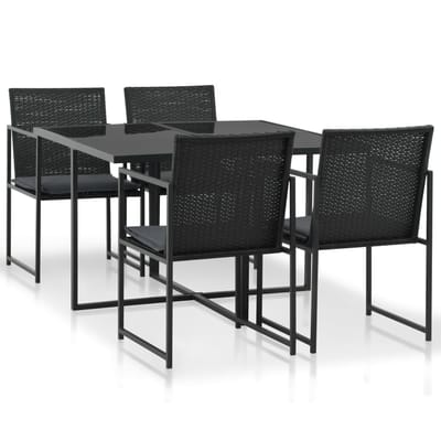 vidaXL - 5-delige - Tuinset - met - kussens - poly - rattan - zwart