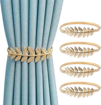 SolidKeus - Set van 4 Decoratieve Gordijnhouders in Gouden Bladontwerp