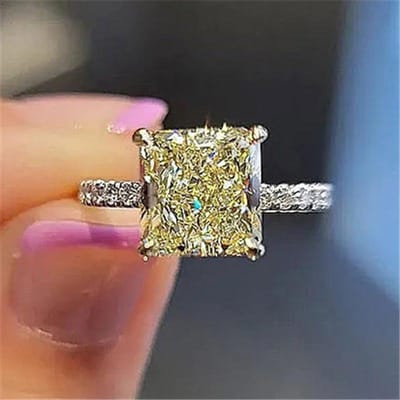 Vierkante Gele CZ Damesringen Sterling Vingerring voor Bruiloft Verjaardag Feest Mooi Cadeau Nieuwe Trendy Sieraden 9 beige