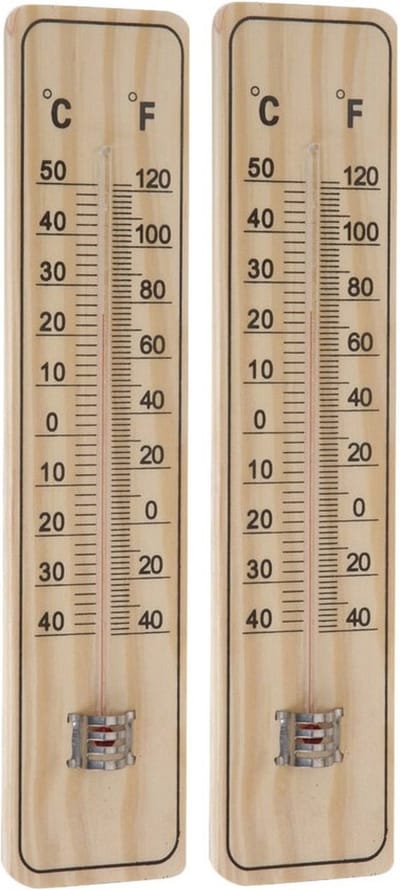 Pro Garden Thermometer - Set van 2x stuks - binnen/buiten - hout - 22,5 x 5 cm