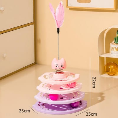 Nieuw Grappig Kattenspeelgoed Vierlaags Baan Kat Draaitafel Interactieve Speelschijf met Veer Kattenspeelgoed 25*25*22cm
