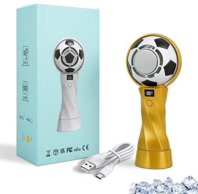 KZQ Handventilator in de vorm van een voetbal - Draagbare ventilator - Turbineventilator - 5 snelheidsstanden - 3000mAh - USB-C - 14000 RPM - LED-display - Met koeling - Ontworpen voor voetbalfans - Geschikt voor kamperen, reizen en vakanties.