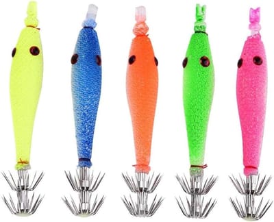 5 Stuks Squid Jig Haakset met Siliconen Kunstlicht, Ideaal voor Octopus Vissen en Accessoires