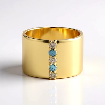 Cavill - Zilveren Vergulde Ring met 0,3 ct I2 Bruine en Blauwe Diamanten - Ronde Briljant - Elegante Brede Band - Luxe Avondring