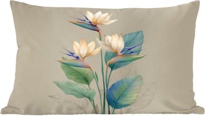 Sierkussens - Kussentjes Woonkamer - 60x40 cm - Paradijsvogelbloemen - Blauwgroene bladeren - Beige