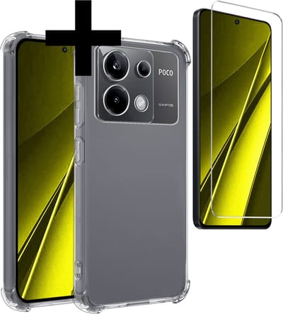 Hoesje - Met Screenprotector - Geschikt voor Xiaomi Poco X6 5G - Sterk & Shockproof - Siliconen Case - Back Cover - Telefoon Hoes - Shock Proof - Telefoonhoesjes - Transparant