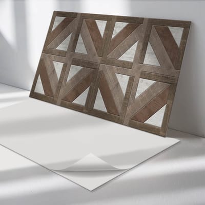 Wallfluent Vinyl Wandpaneel - Hout- en betongeometrie Zelfklevend Wandpaneel - 100 cm x 50 cm - Bruin PVC wandpaneel - Set van 1 - Rechthoekig Wandbekleding Vinyl - Texturen Wandpaneel - PVC Muurpaneel - Wandpaneel Keuken en Badkamer