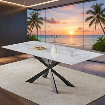 Zamora Luxe eettafel met marmerlook 200x100 cm – Wit Keramiek & Staal | Moderne designtafel voor 6-8 personen Casa Serena – Casa Dorada