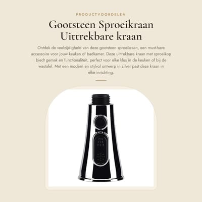 Dailygoods- Sproeikraan Uittrekbaar - Gootsteen Kraan - Douchekop - Keuken/Badkamer Accessoire - ABS - Zilver - 1 stuk - Keukenkraan