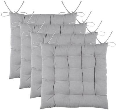Stof Textile stoelkussens DUO - 4x - grijs - 38 x 38 x 3.5 cm - touwtjes sluiting - zitkussens - binnen/buiten