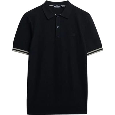 Superdry Gebreid Poloshirt met Korte Mouwen en Textuur Blauw Grootte: XL