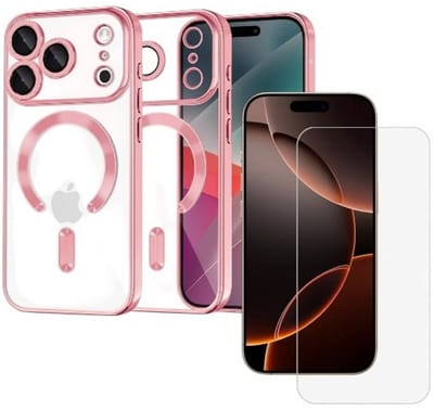 Backcover hoesje Geschikt voor: iPhone 17 Pro - met geïntegreerde Camera lens bescherming + 1x Screen protector [magnetische hoes] compatibel met MagSafe Dames Heren - Roze