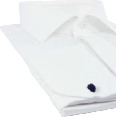 Profuomo slim fit heren smoking overhemd dubbele manchet - twill - wit - Strijkvriendelijk - Boordmaat: 39