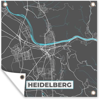 Tuin poster Stadskaart – Plattegrond – Duitsland – Blauw – Heidelberg – Kaart - 200x200 cm - Tuindoek