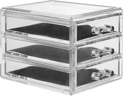 5Five Sieraden/make-up organizer - 3 lades - 15,5 x 10,5 cm - kunststof - Sieradenkastje - Make-upkastje - Organizers
