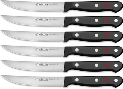 Wüsthof Steak Mes Set, Gourmet , 6 Stuk, 12 cm Lemmet, RVS, Scherp tafelmes- steak knife - Zwart