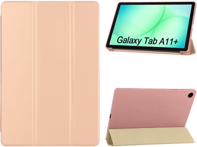 Hoes Geschikt voor Samsung Galaxy Tab A11 Plus hoes Rose Goud – Tablet hoes tri-fold bookcase met auto/wake functie