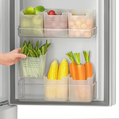 Dailygoods- Koelkast Organizer - Set van 6 - Opbergcontainers - Plastic - Doorschijnend - Afmetingen 11,8 x 9,8 x 12,5 cm - Opbergdozen