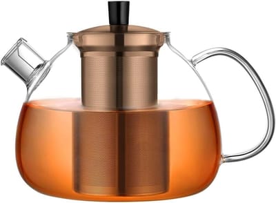Famanu - Glazen Theepot met Theefilters,1500ml Theepot van Glas met Infuser, Borosilicaat-Theepot met Deksel voor Theebloemen, Losse thee en Theezakjes, Bruin