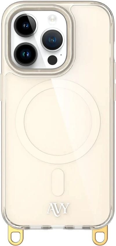 AVY Hoesje geschikt voor Apple iPhone 14 Pro | Compatibel met MagSafe | Back Cover | Haakjes voor koord | Beige
