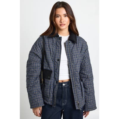 boohoo Dames Geruite Gewatteerde Gevoerde Jas | Blue | Maat: 14