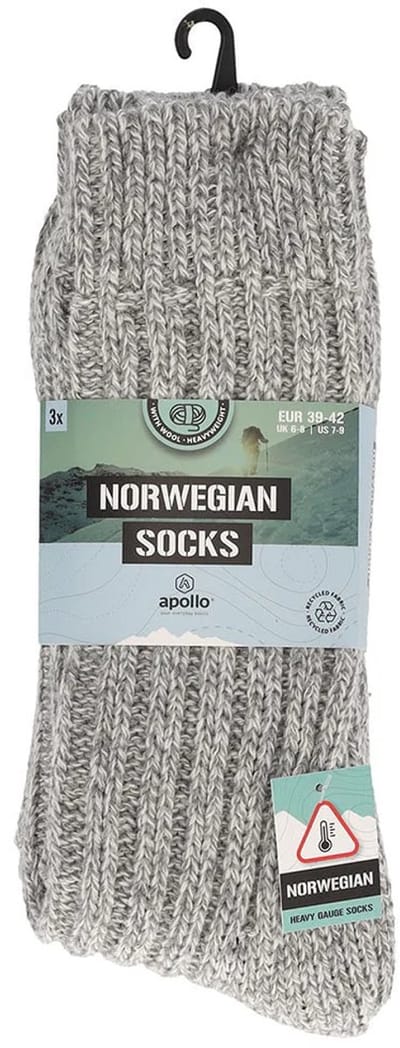 Apollo 000125001000 Norwegian Noorse Sokken - Grijs | 1 bundel (3 paar) - 39-42