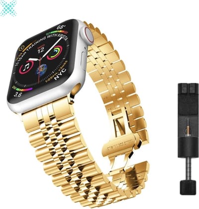 MY PROTECT - Luxe Metalen Jubilee Bandje - Geschikt Voor Apple Watch Bandje - Series 1/2/3/4/5/6/7/8/9/10/SE/Ultra - 44mm - 45mm - 46mm - 49mm - Goud