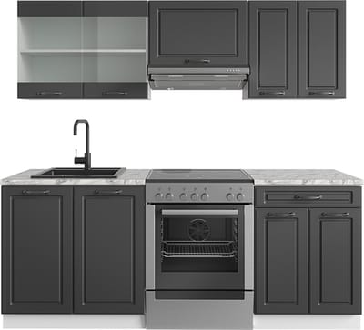 Vicco R-Line Complete keukeneenheid – 200 cm zonder werkblad Antraciet landhuis/wit