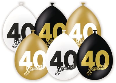 LUQ – Latex Ballonnen Celebration 40 Jaar – 6 Stuks – Zwart-Wit-Goud – Luxe Verjaardag Feest Versiering – Helium Ready