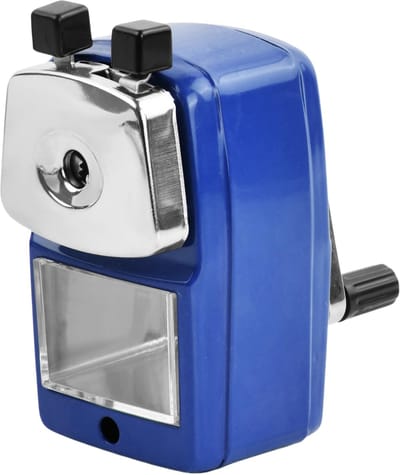 Puntenslijper met zwengel, handmatige puntenslijper, potloodslijper met houder, krukslijper voor bureau, potloden, kinderen, school, kantoor (blauw)