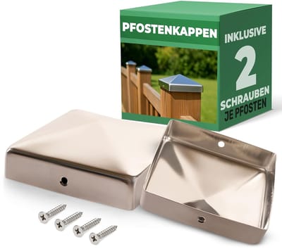Novatool 2x RVS paaldoppen 71x71mm met schroeven, paalafdekking paaldop 7,1cm houten paal paal omheining paal omheining afdekkappen afdekkap omheiningskap omheiningskappen paalschoenen