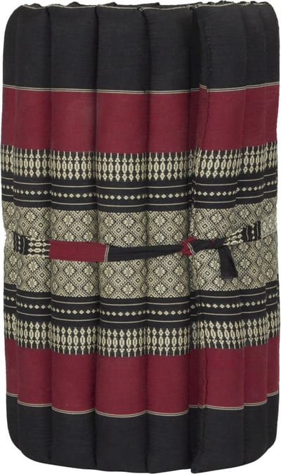 Fine Asianliving Thaise Mat Oprolbaar Matras 190x50x4.5cm Zwart Rood Meditatie Mat Matras