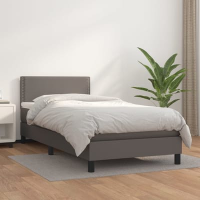 vidaXL - Boxspring - met - matras - kunstleer - grijs - 100x200 - cm