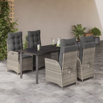 vidaXL - 5-delige - Tuinset - met - kussens - poly - rattan - lichtgrijs