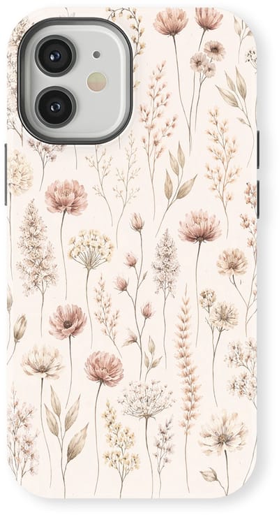 Bloemen Design Hoesje geschikt voor iPhone 12 | Flower Print Tough Case met Mag | Shockproof | Bloemen Motief Backcover geschikt voor iPhone 12 Beige Bloom