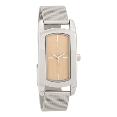 OOZOO Timepieces - Zilverkleurige horloge met zilverkleurige metalen mesh armband - C9701