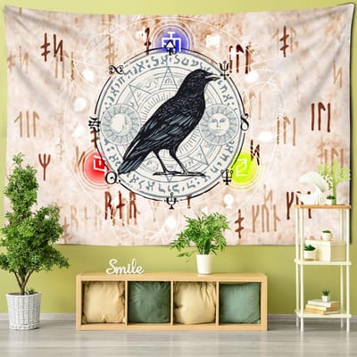 Kraaienpatroon Tarotkaart Wandtapijt Muurhanger Tapiz Hippie Hekserij Mysterie Constellatie Kunst Slaapzaal Huisdecoratie 95x70cm
