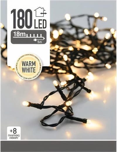 Home & Style - Kerst - Feest - Partytent - Kerstboomverlichting 18 M Rubber Wit/geel 180 Stuks - voor binnen en buiten gebruik