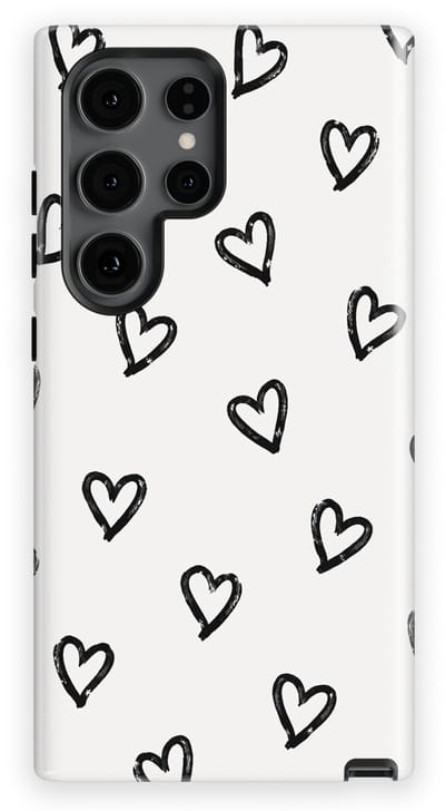 Tough Hoesje met Hartjes Samsung Galaxy S24 Ultra | Little Love Tough Case Geschikt voor Mag | Hartjes Print Backcover Samsung Galaxy S24 Ultra Mono Hearts
