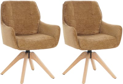 Set van 2 eetkamerstoelen MCW-Q37, draaibare keukenstoel, stof (680 g/m²) chenille, Oeko-Tex, hout MVG ~ mosterdgeel