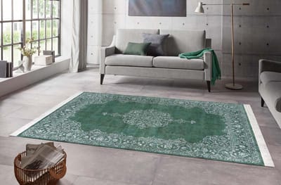 Vintage vloerkleed - Medaillon groen 195x300