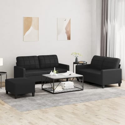 vidaXL - 3-delige - Loungeset - met - kussens - kunstleer - zwart